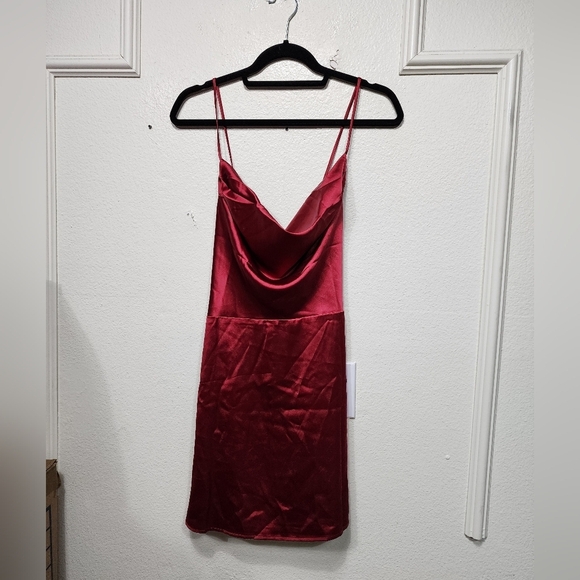 Lulus Luxe Reputation Wine Red Satin Sleeveless Cowl Neck Mini Dress L Party - Picture 6 of 9